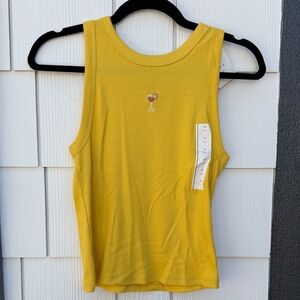 a new day Sunflower Yellow Ribbed Tank with Spritz Embroidery